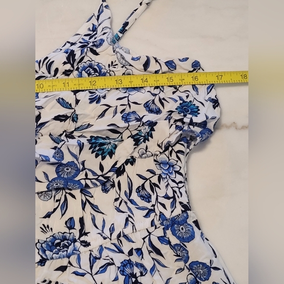 Divided (H&M) Blue Floral Flutter Neckline Mini Dress Size 10 - Picture 5 of 9